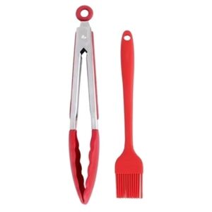 2-piece Heat-Resistant BBQ Nylon Silicone Food Tongs with Pastry Brush